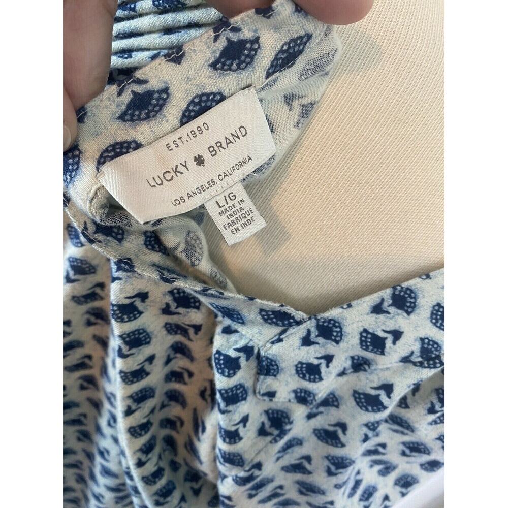 Large Lucky Brand Short Sleeve Tie Waist Blouse Blue Gray - Picture 4 of 4